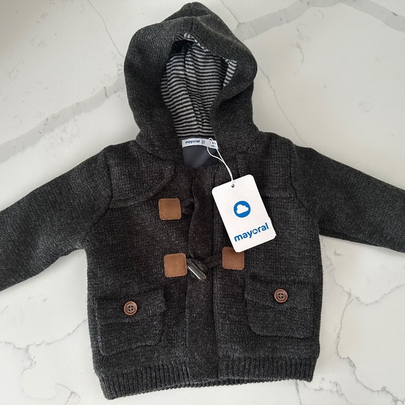 Mayoral Boys Knit Hooded Cardigan - Charcoal - 6M - Picture 1 of 3